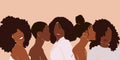 Group of African American pretty girls. Female portrait. Black beauty concept. Vector Illustration of Black Woman. Great