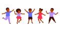 Group african black children. International Day of the African Child, 16 June. Happy kids jump together. Vector