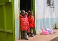 Group of African elementary school children in a Nairobi slum