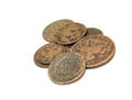 Group of age-old coins Royalty Free Stock Photo