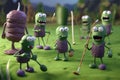 group of aliens enjoying a round of golf, with their clubs and balls visible