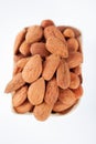 Group of almonds on white background