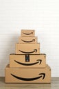 Group of Amazon cardboard boxes