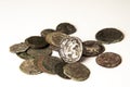 Group of ancient greek coins on white Royalty Free Stock Photo