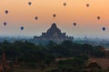 Group of ancient pagodas in Bagan with altitude balloons at the Royalty Free Stock Photo