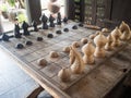 Group of ancient Thai wooden chess Royalty Free Stock Photo