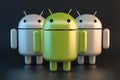 Group of Android robots. 3D illustration. Contains clipping path