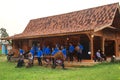 Angklung players in action at an event