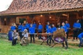 Angklung players in action at an event