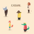 Group of animals in clothes. Casual style. Cartoon vector illustration Royalty Free Stock Photo