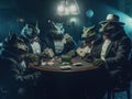 A group of animals sitting around a table playing cards. Generative AI image. Royalty Free Stock Photo