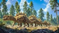 A group of ankylosaurs bang their clublike tails together in a rhythmic beat creating a unique percussive accompaniment Royalty Free Stock Photo