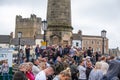 A group of anti-Black Lives Matter protesters stand around the obelisk in Richmond, North Yorkshire