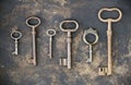 Group of antique keys, teamwork, cooperation concept Royalty Free Stock Photo