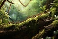 A group of ants makes their way through the abundant foliage of a vibrant, verdant forest, Ants following a pheromone trail in a