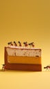 A group of ants standing on top of a piece of cake. Generative AI image. Royalty Free Stock Photo