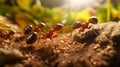 a group of ants working together. photo macro generated ai