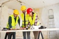Group of architects consult about the project on construction si Royalty Free Stock Photo