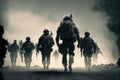 A Group of Army Soldiers walking in the Desert Royalty Free Stock Photo