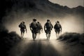 A Group of Army Soldiers walking in the Desert Royalty Free Stock Photo