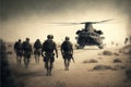 A Group of Army Soldiers walking in the Desert