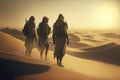 A Group of Army Soldiers walking in the Desert Royalty Free Stock Photo