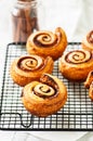 Group of aromatic homemade yeasty buns with cinnamon. White background Royalty Free Stock Photo