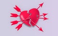 Group of Arrows breaking and crossing a broken red heart. many arrow attaching the poor heart. agony and sadness concept