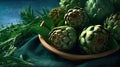 Group of Artichokes with Copy Space Background Selective Focus Royalty Free Stock Photo