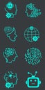 Group of Artificial Intelligence Vector Line Icons Set. Face Recognition, Android, Humanoid Robotic concept vector and