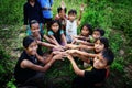 Group of Asia kid in countryside