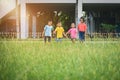 Group of asian children holding hands and running or walking tog Royalty Free Stock Photo