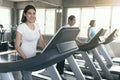 Group asian family exercise runner at gym fitness smiling and happy. healthy lifestyle Royalty Free Stock Photo