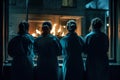 Ai Generative Group of Asian people standing in front of a window at night