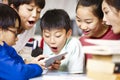 Group of asian primary school pupil playing game using tablet Royalty Free Stock Photo