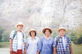 Elderly groups hiking on the high mountains to enjoy life after retirement.