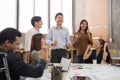 Group of Asian team creative business people Happy to be successful partnership teamwork concept. Royalty Free Stock Photo