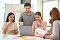 A group of Asian tech developers is in the meeting, discussing work, planning and brainstorming Royalty Free Stock Photo