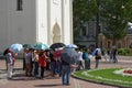 Group of asian tourists in the Trinity Lavra of St. Sergius. Sergiyev Posad, Russia Royalty Free Stock Photo