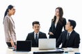 Group of Asian young happy male female successful businessman businesswoman employee teamwork colleagues in formal Royalty Free Stock Photo