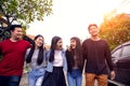 Group of asian younger man and woman relaxing toothy smiling face with happiness emotion Royalty Free Stock Photo