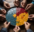 Group Assembling Jigsaw Puzzle - Team Support and Help Concept Ai generated
