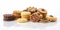 Group of assorted cookies on white background. Chocolate chip, oatmeal raisin, white chocolate. AI generated Royalty Free Stock Photo