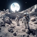 A group of astronauts walking on the surface of the moon. Generative AI image.