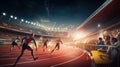 A group of athletes running on a track. AI generative image.