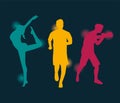 Group of athletic people practicing sports silhouettes