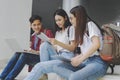 Group of young asian studying in university sitting during lecture education students college university. Royalty Free Stock Photo