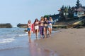 group of attractive young women in bikini walking