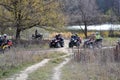 Group of ATVs in the forest. Moscow region. Russia. October 19, 2018