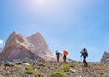 Group of backpackers hiking in Fann mountains. Tajikistan, Central Asia Royalty Free Stock Photo